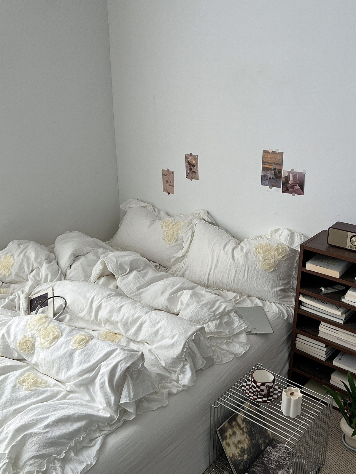 cottagecore soft girl room aesthetic bedding set with ivory rose 3d applications 