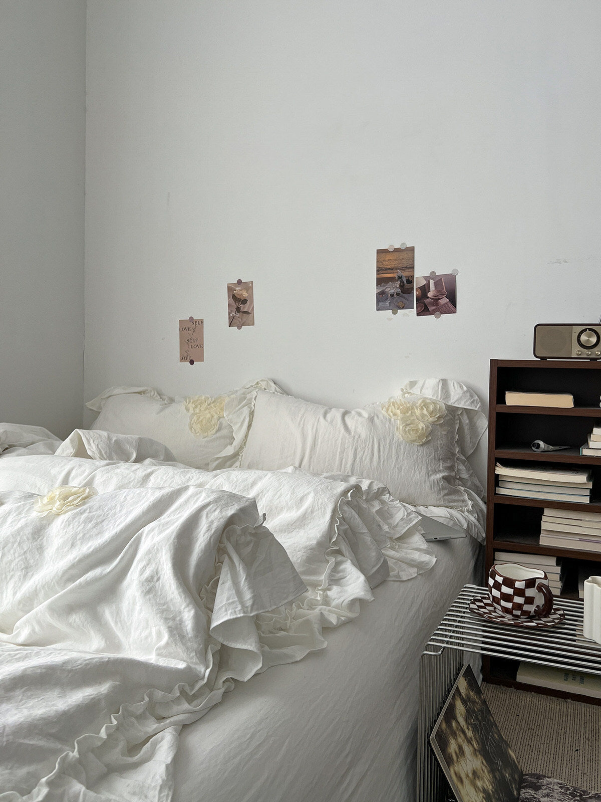 cottagecore soft girl room aesthetic bedding set with ivory rose 3d applications 