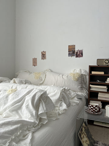 cottagecore soft girl room aesthetic bedding set with ivory rose 3d applications 