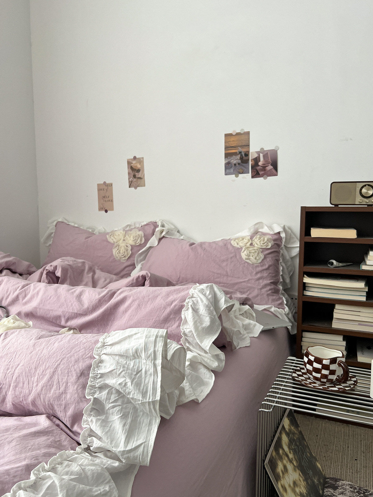 cottagecore soft girl room aesthetic bedding set with ivory rose 3d applications 