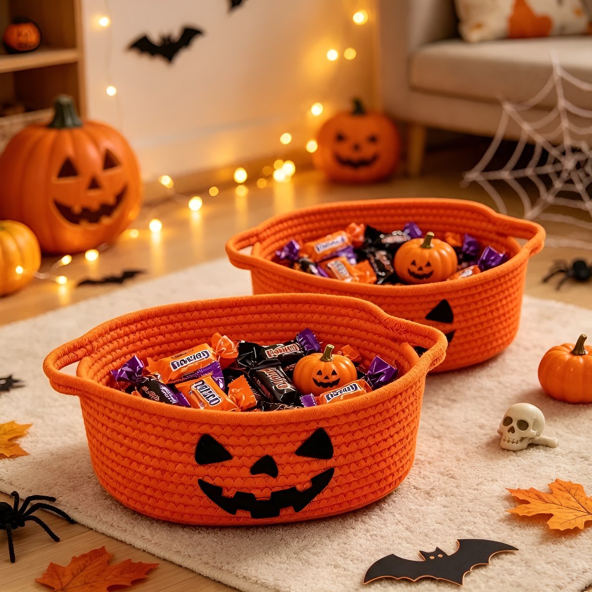Jack-O'-Lantern Cotton Rope Basket