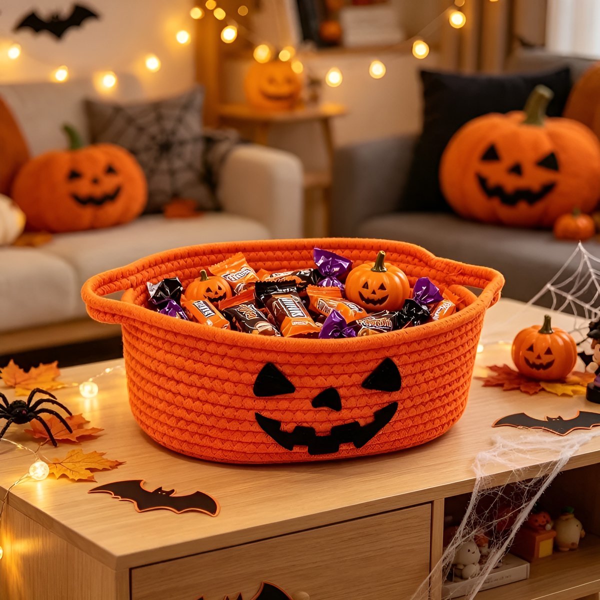 Jack-O'-Lantern Cotton Rope Basket