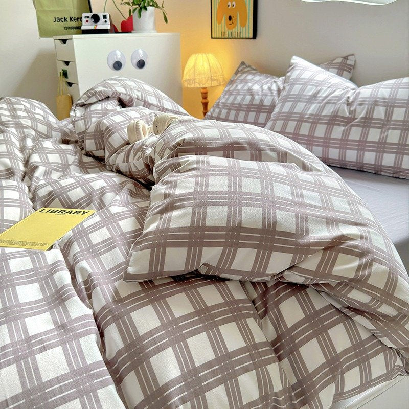 Kawaii Plaid Print Bedding Set