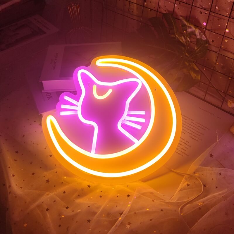 kawaii aesthetic moon cat wall neon sign roomtery