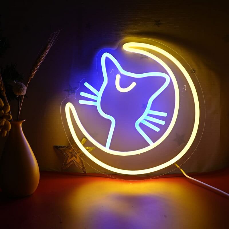 kawaii aesthetic moon cat wall neon sign roomtery