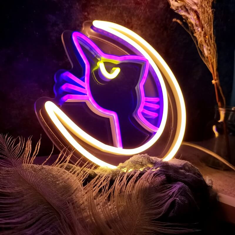 kawaii aesthetic moon cat wall neon sign roomtery