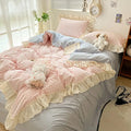 kawaii aesthetic pastel plaid ruffle duvet cover bedding set roomtery