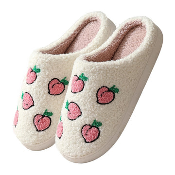 kawaii peacjes print soft plush texture aesthetic house slippers 