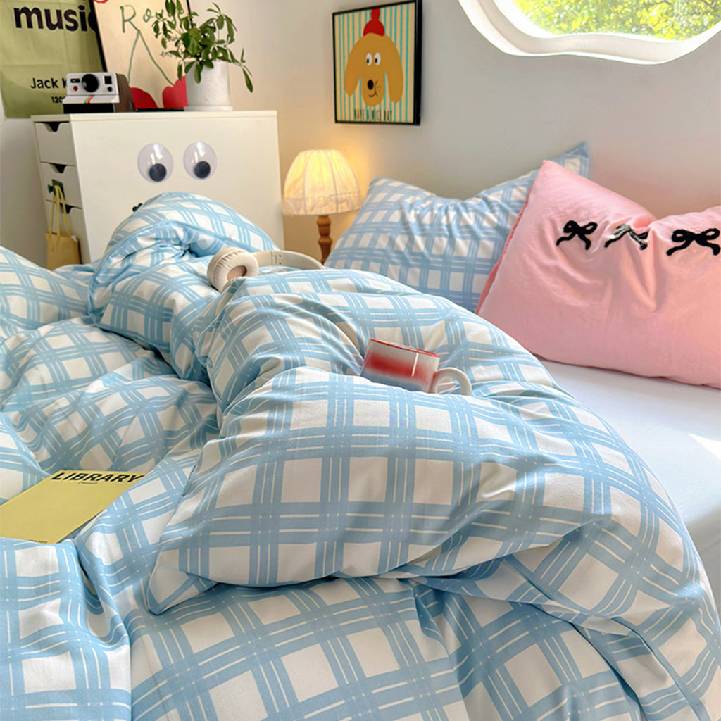 kawaii plaid print bedding set 