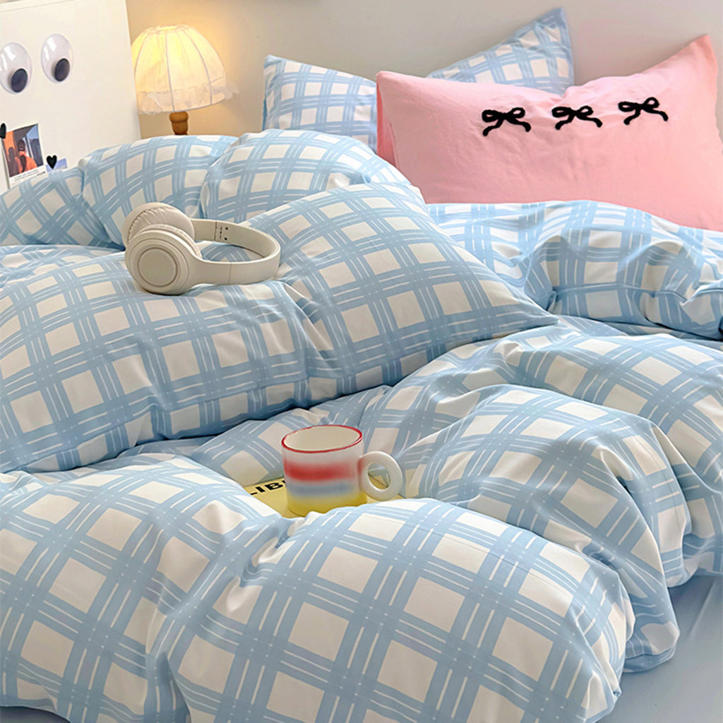 kawaii plaid print bedding set 