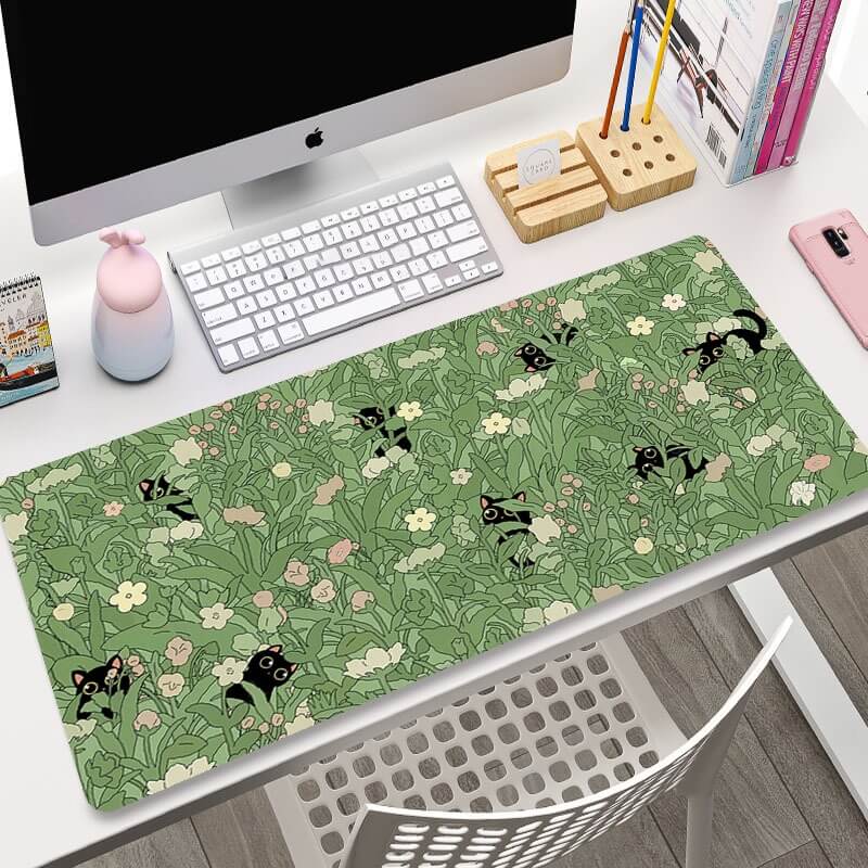 kawaii aesthetic greenery plant prints large gaming mouse pad 