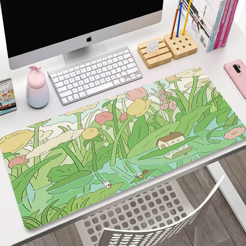 kawaii aesthetic greenery plant prints large gaming mouse pad 