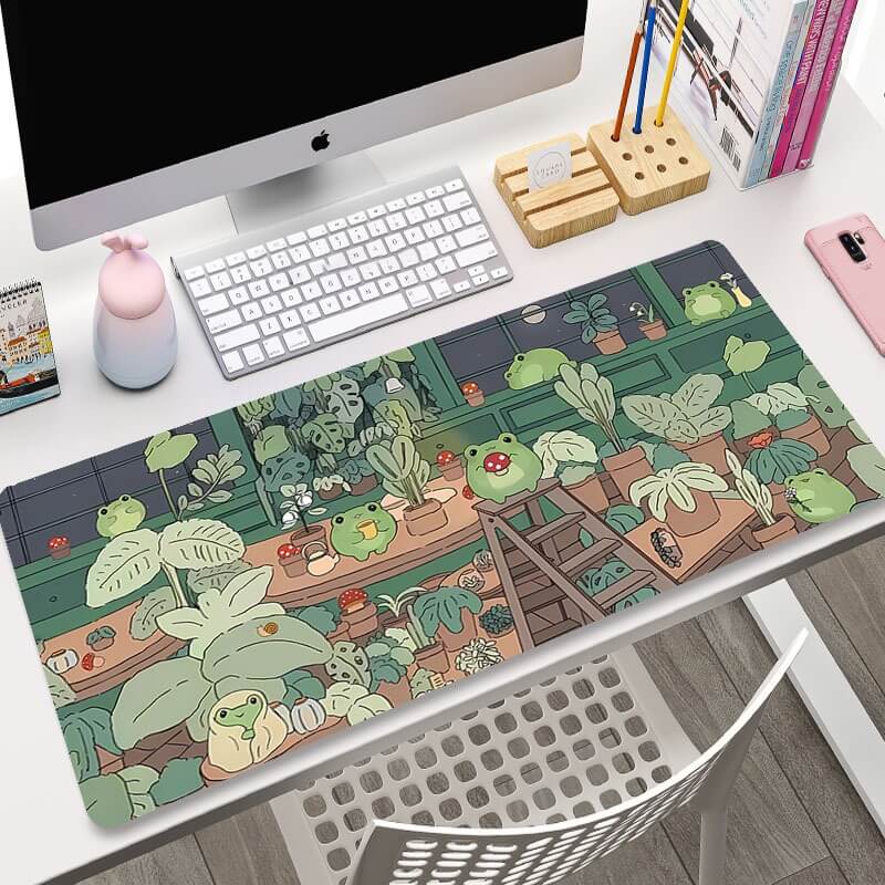 kawaii aesthetic greenery plant prints large gaming mouse pad 