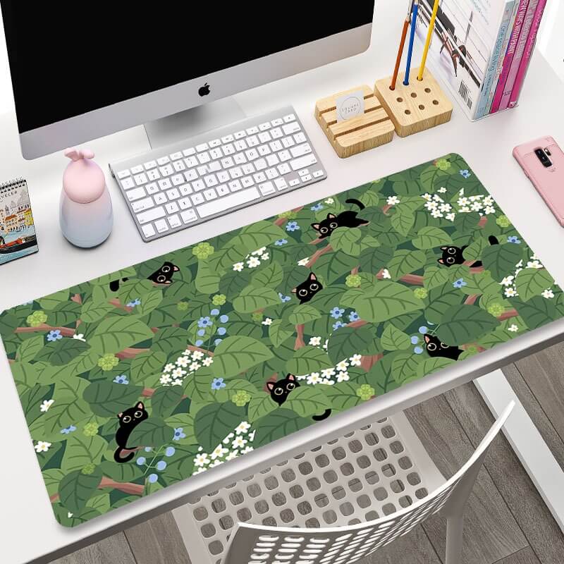 kawaii aesthetic greenery plant prints large gaming mouse pad 