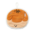 Plush kawaii hanging hand towel shaped like bread, croissant, toast, egg toast, and garlic with embroidered faces and hanging loops.