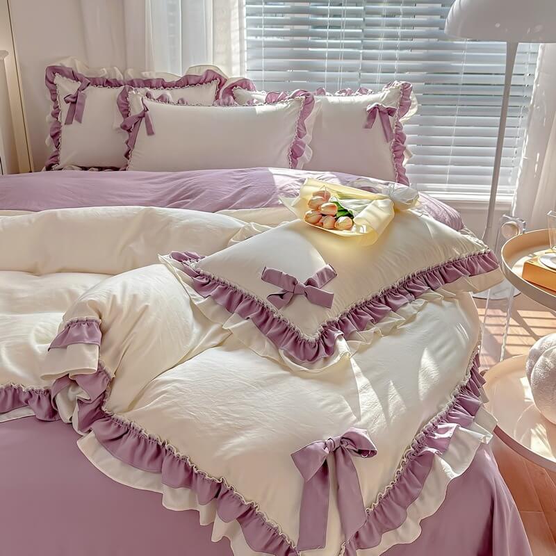 kawaii princess korean aesthetic bedding duvet cover set with bows and ruffles