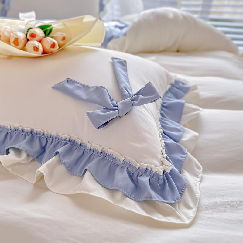 kawaii princess korean aesthetic bedding duvet cover set with bows and ruffles