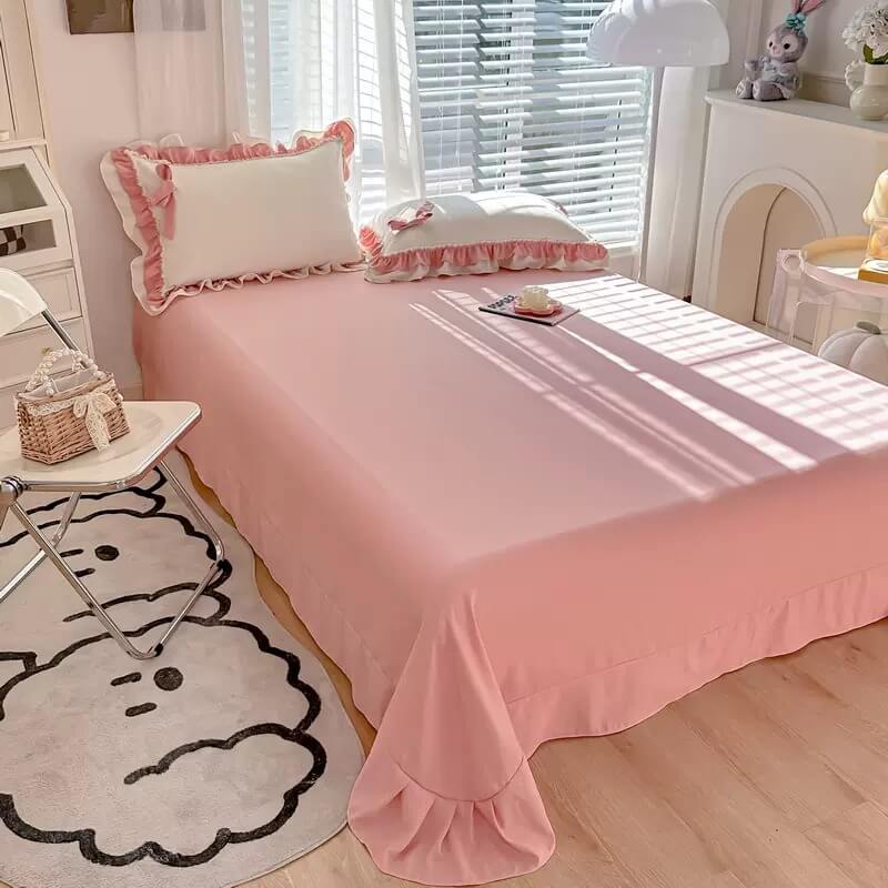 kawaii princess korean aesthetic bedding duvet cover set with bows and ruffles