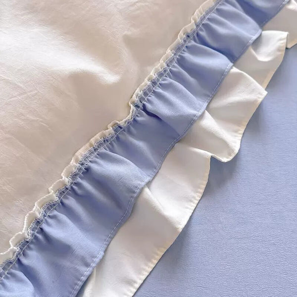 Popxstar room inspo ideas Ins Style Korean Bedding Set Lace Seersucker 4-piece Bed Sheet Set Quilt Cover Solid Duvet Cover For Girl Spring Decor Home