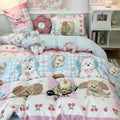 kawaii aesthetic kids princess pastel blue and pink patchwork theme bedding duvet cover set 