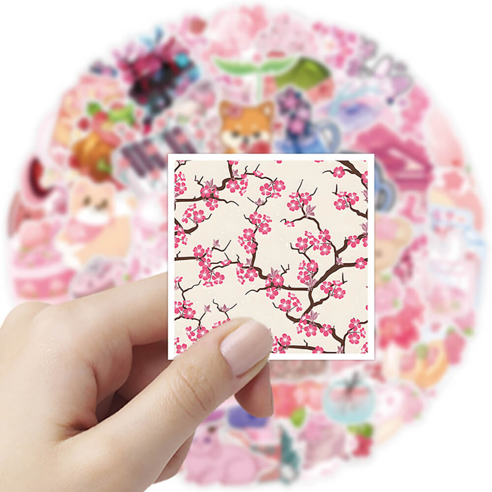 kawaii aesthetic pink sakura print sticker pack roomtery