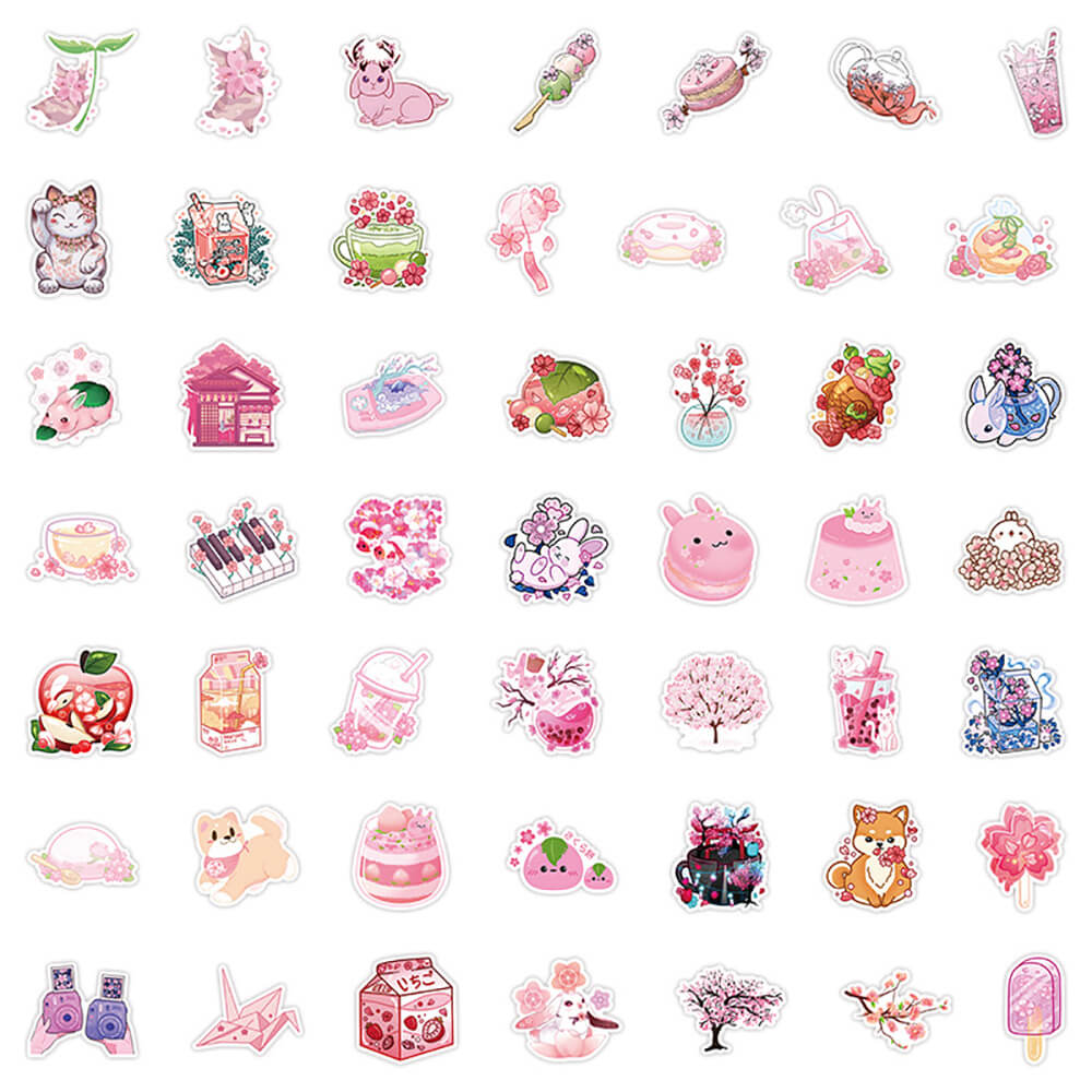 kawaii aesthetic pink sakura print sticker pack roomtery