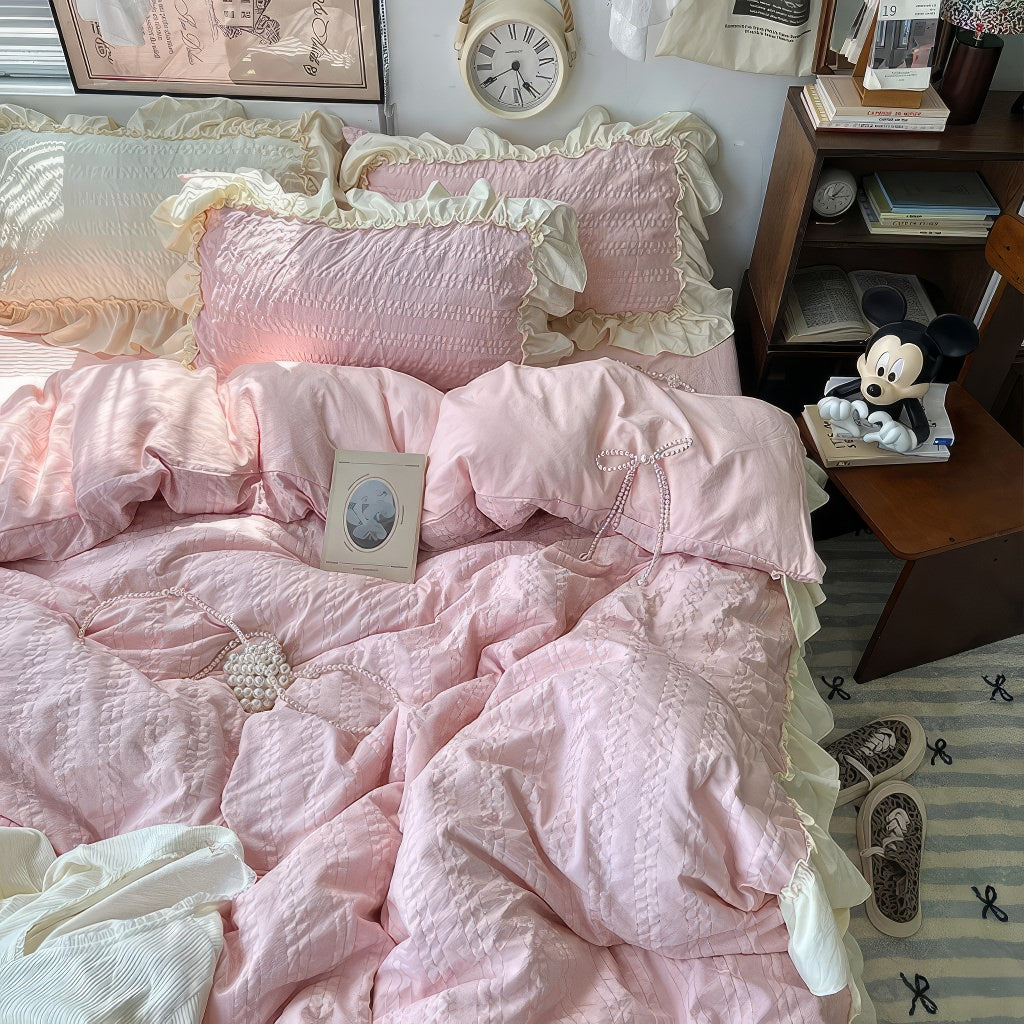 kawaii princess seersucker ruffled bedding duvet cover set