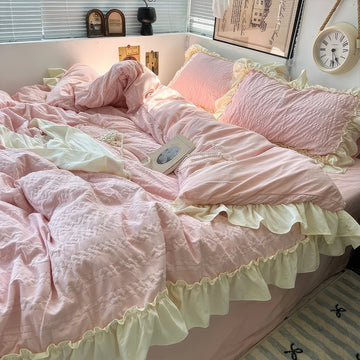 kawaii princess seersucker ruffled bedding duvet cover set