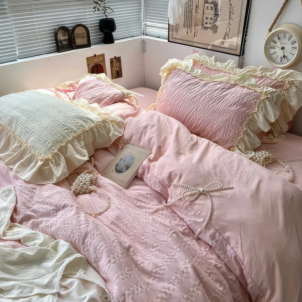 kawaii princess seersucker ruffled bedding duvet cover set