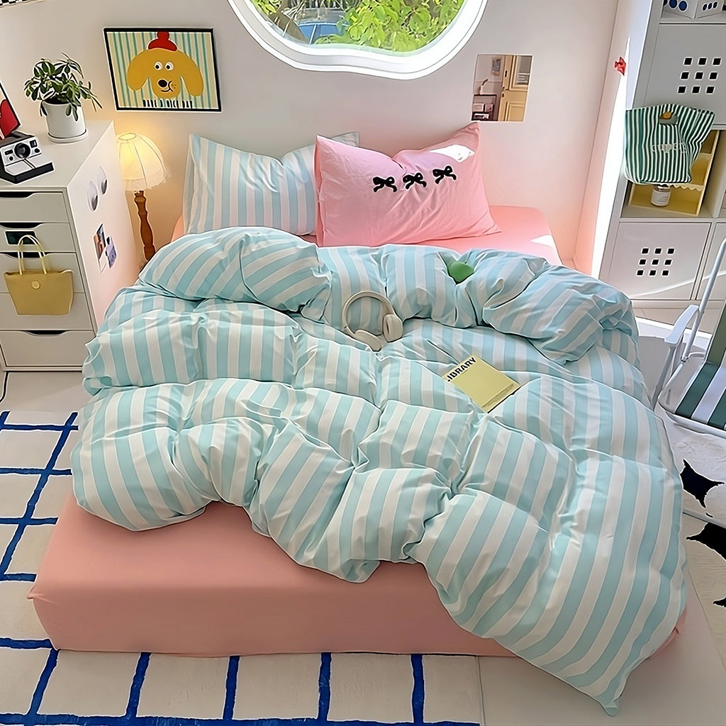 kawaii striped bedding set roomtery