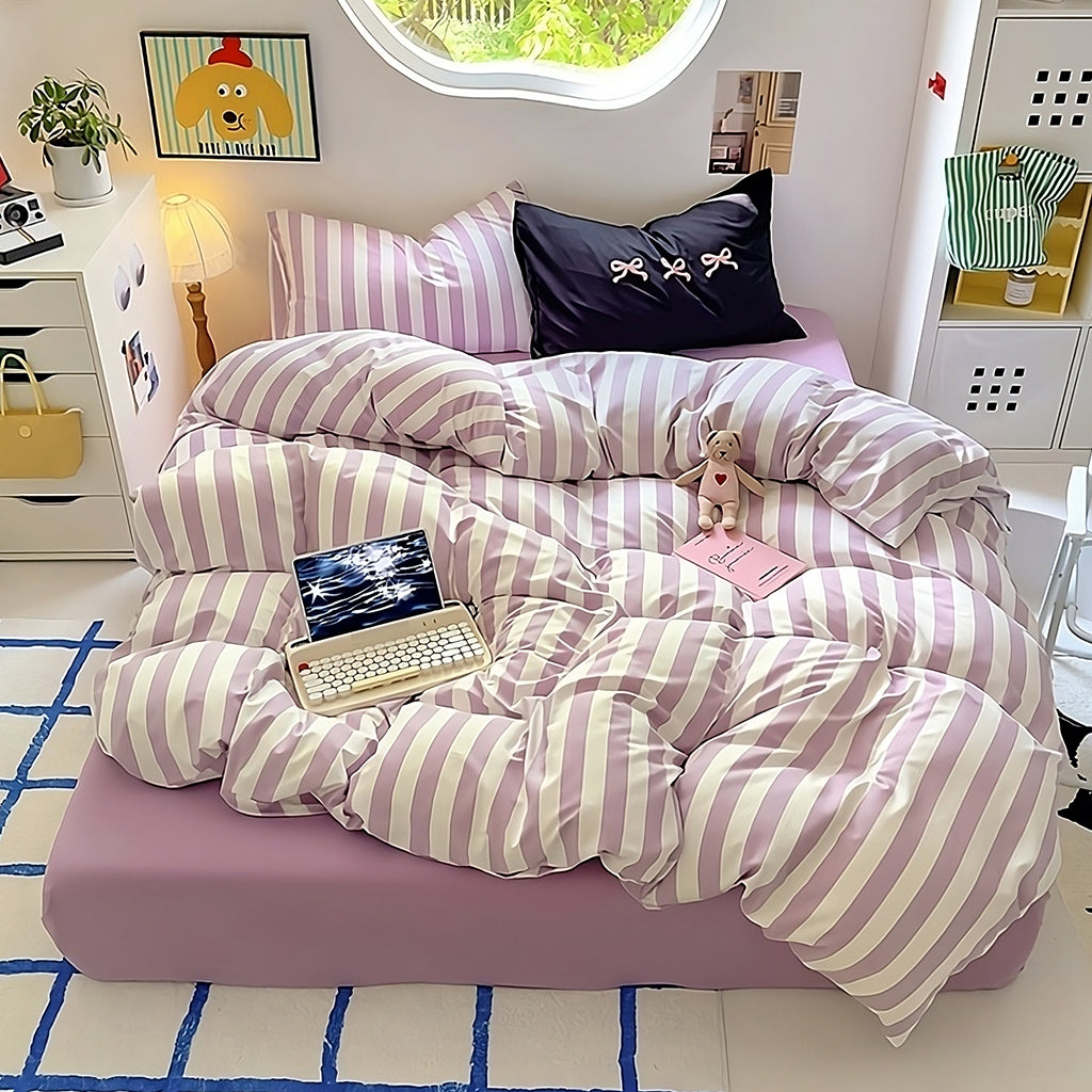 kawaii striped bedding set roomtery