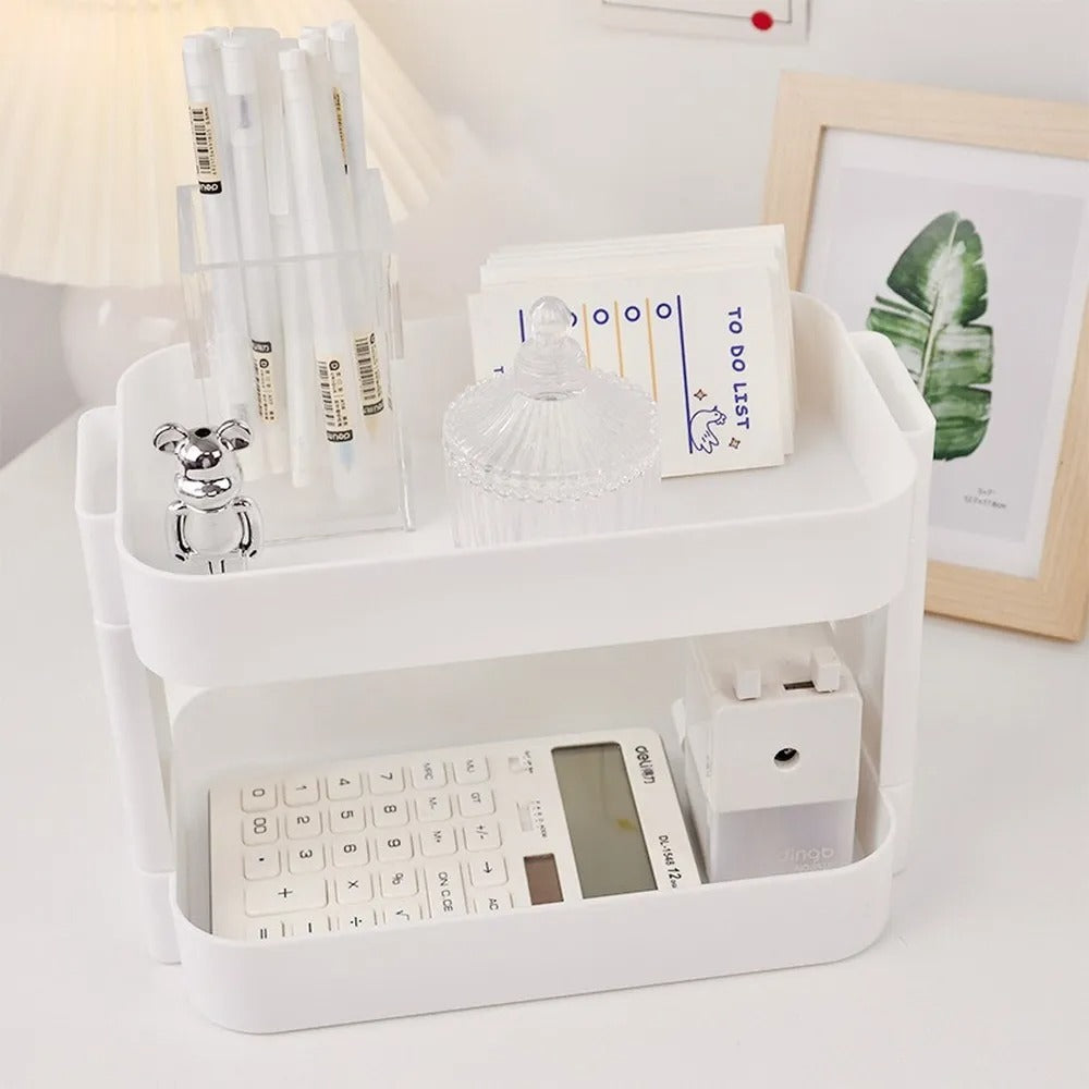 kawaii aesthetic desk storage white table top cosmetic and stationary shelf 