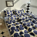 aesthetic bedding duvet cover set with large blue polka dot pattern print on beige/white background