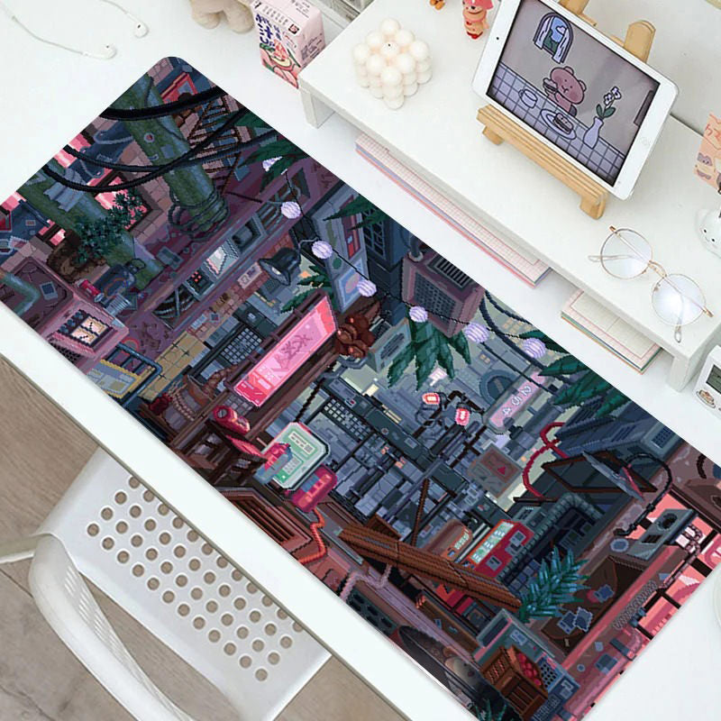 kawaii aesthetic japanese night city print large gaming mouse pad roomtery room decor