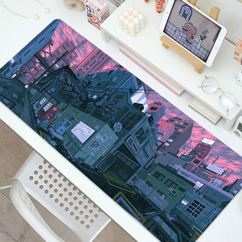 kawaii aesthetic japanese night city print large gaming mouse pad roomtery room decor