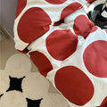 aesthetic bedding duvet cover set with large red polka dot pattern print on beige/white background