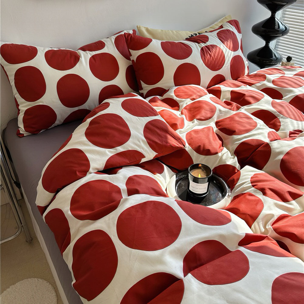 Red Large Polka Dot Bedding Set | Polka Dot Bedsheets- roomtery