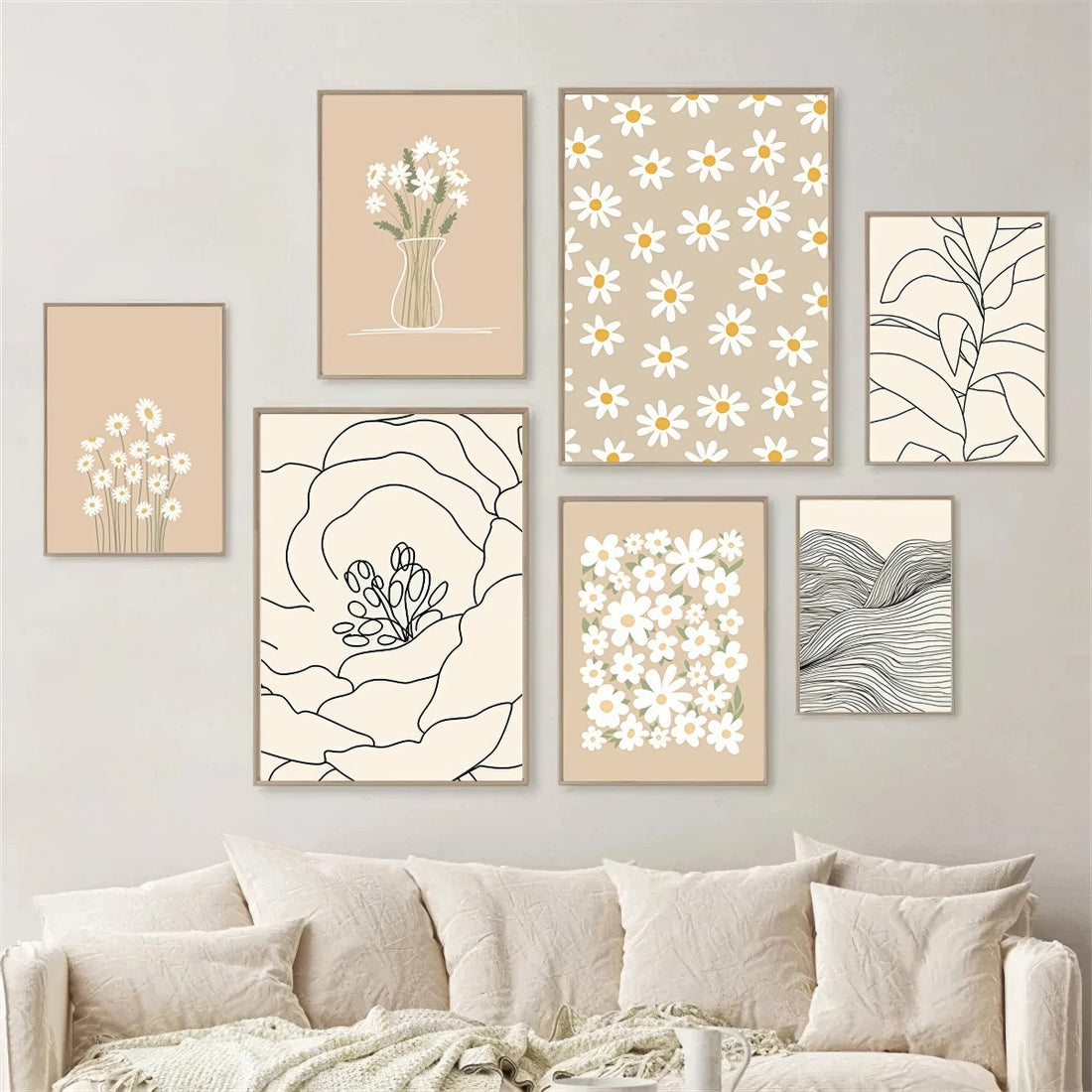 light beige boho aesthetic gallery wall art canvas posters