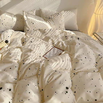 light beige color splattered with black spots print aesthetic bedding duvet cover set roomtery