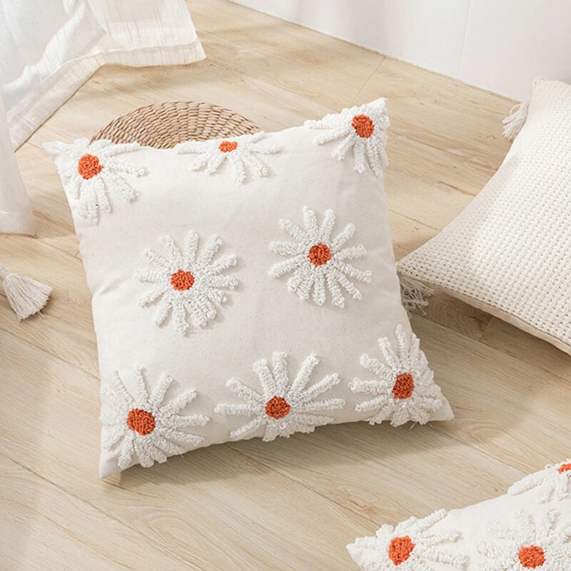 light beige tufted flower aesthetic cushion cover roomtery