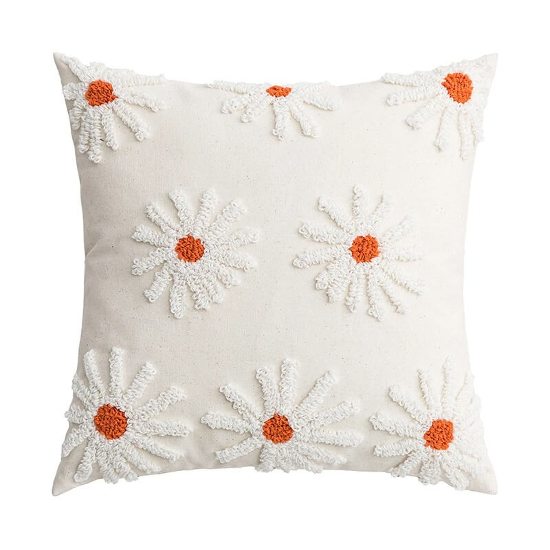 light beige tufted flower aesthetic cushion cover roomtery