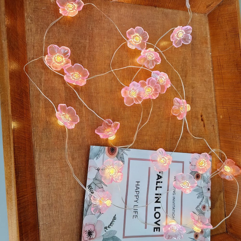 light pink aesthetic flower shaped led fairy lights