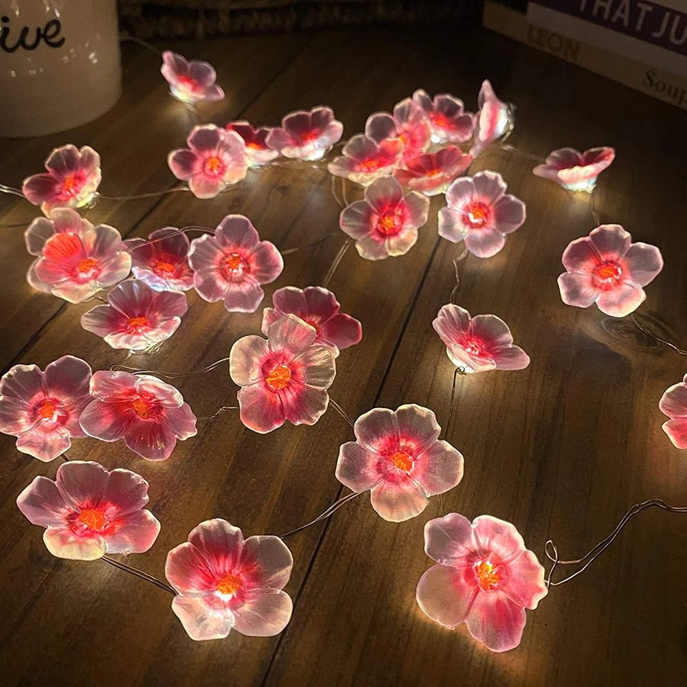 light pink aesthetic flower shaped led fairy lights