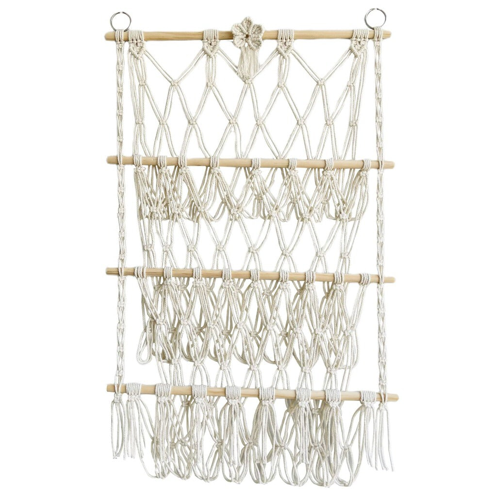 natural color macrame wall hanging decor toy storage net 