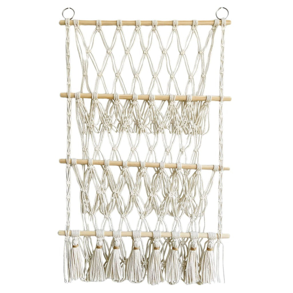 natural color macrame wall hanging decor toy storage net 