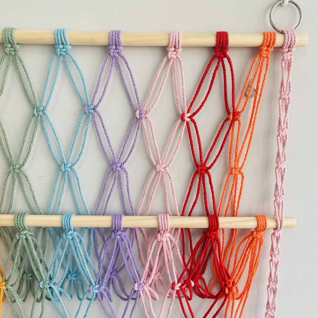 colorful macrame wall hanging decor toy storage net 