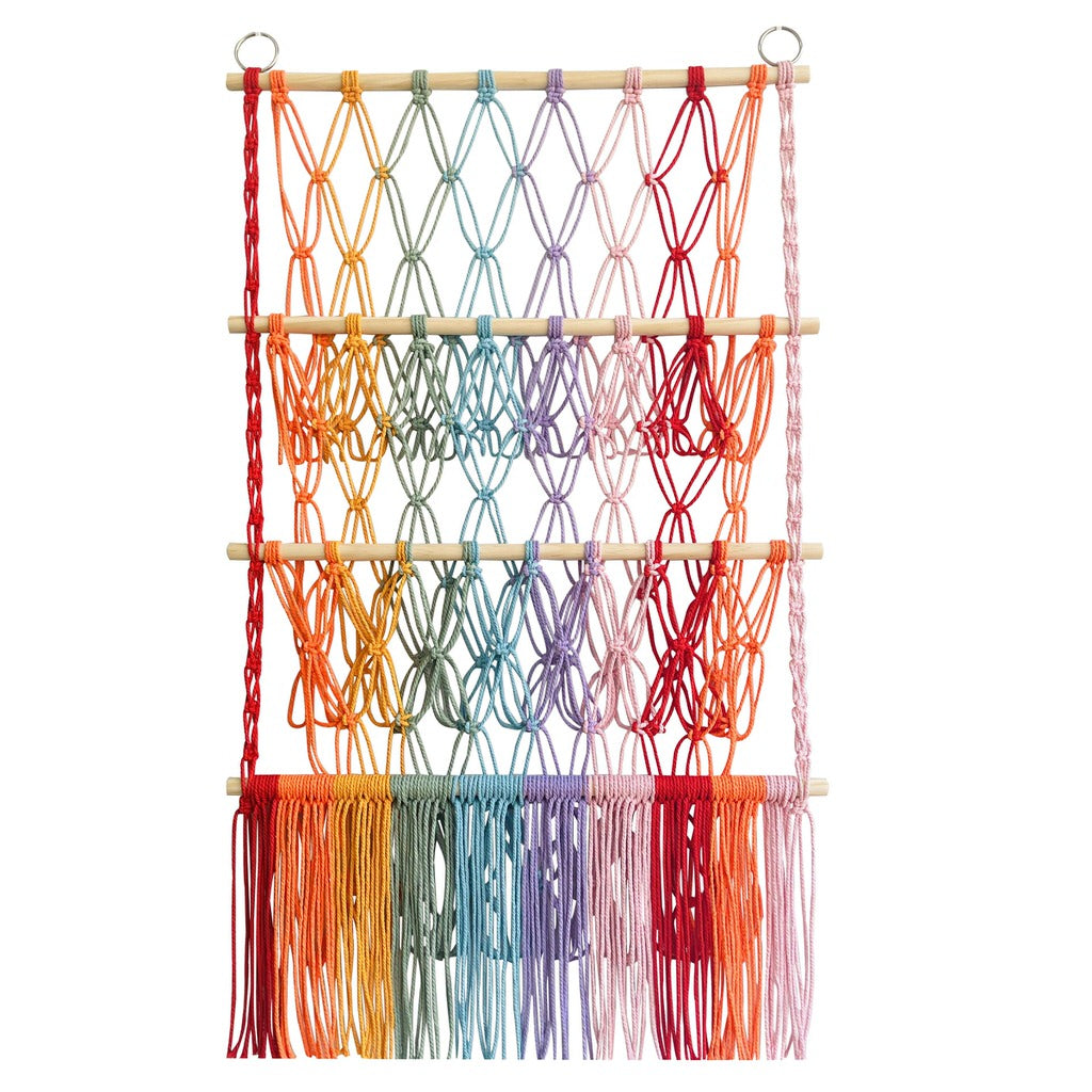 colorful macrame wall hanging decor toy storage net 