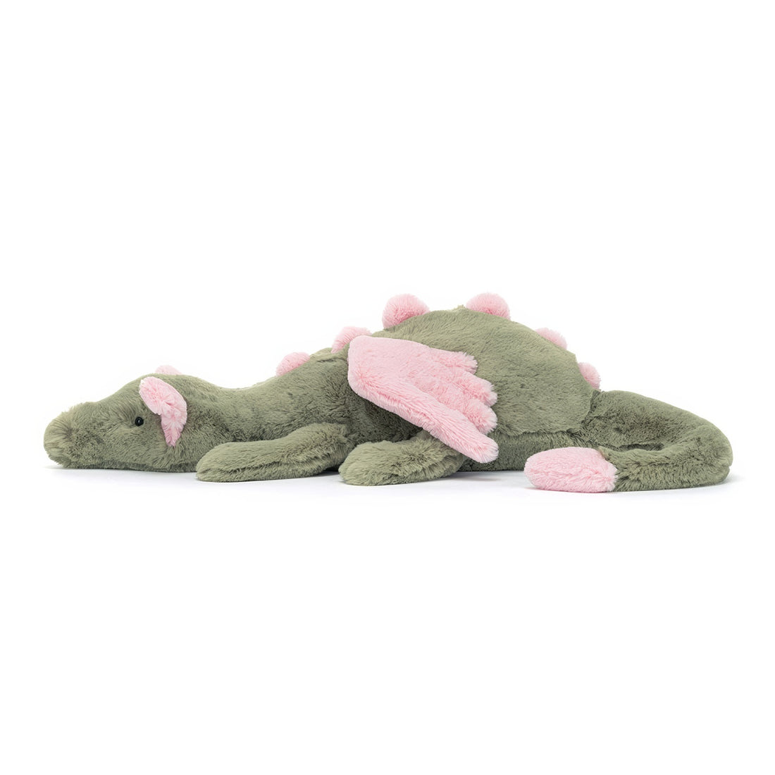 malachy dragon plush toy - sage green dragon toy with pale pink wings and ears 