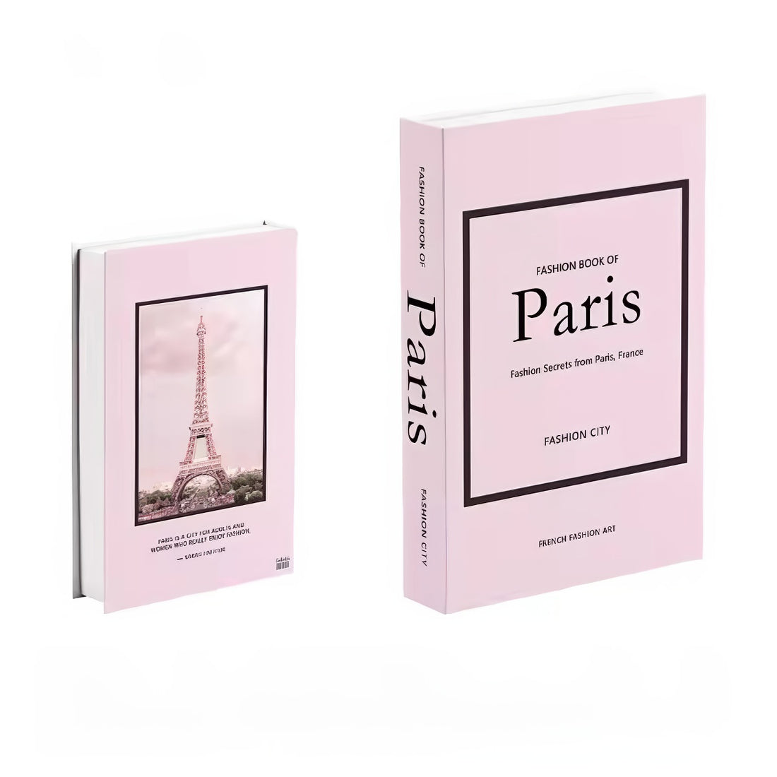 Fake book storage titled 'Fashion Book of Paris' with Eiffel Tower image on a white background