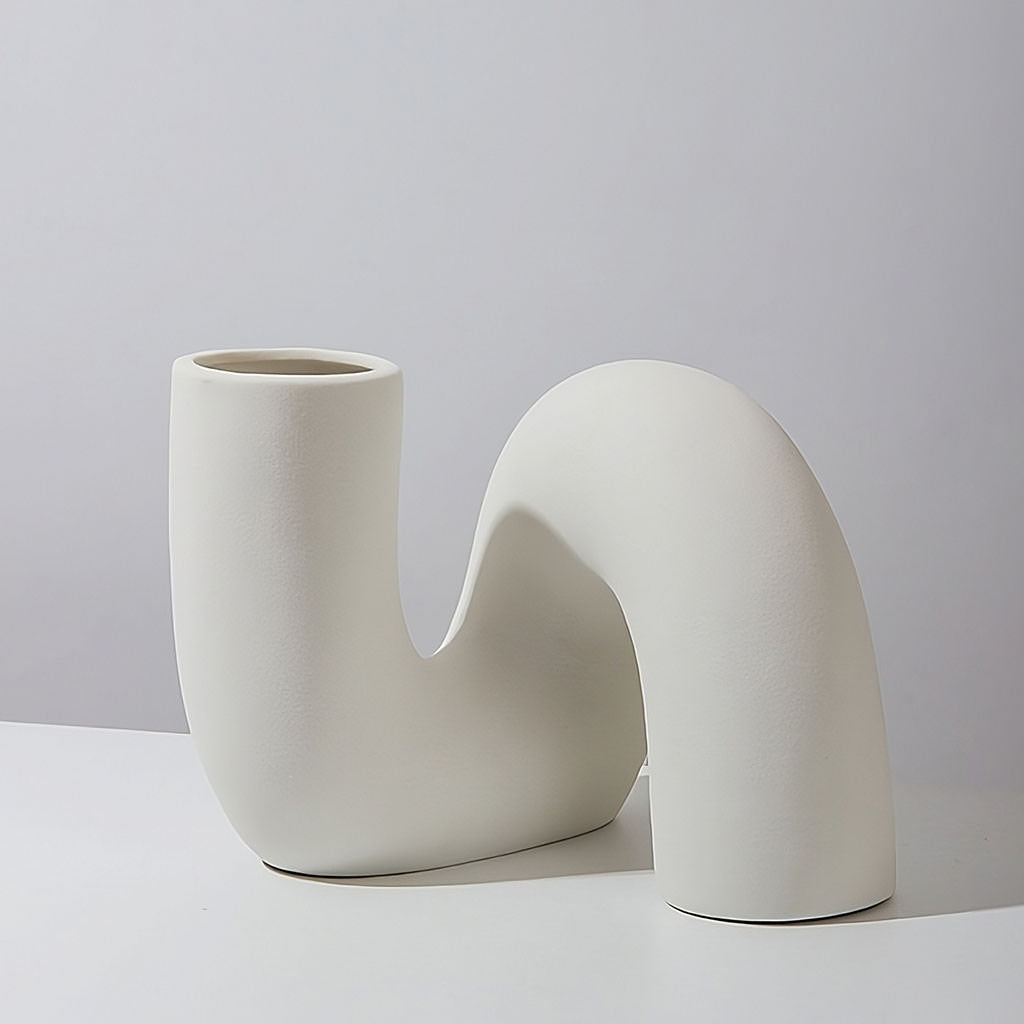 minimalist curved tube ceramic vase